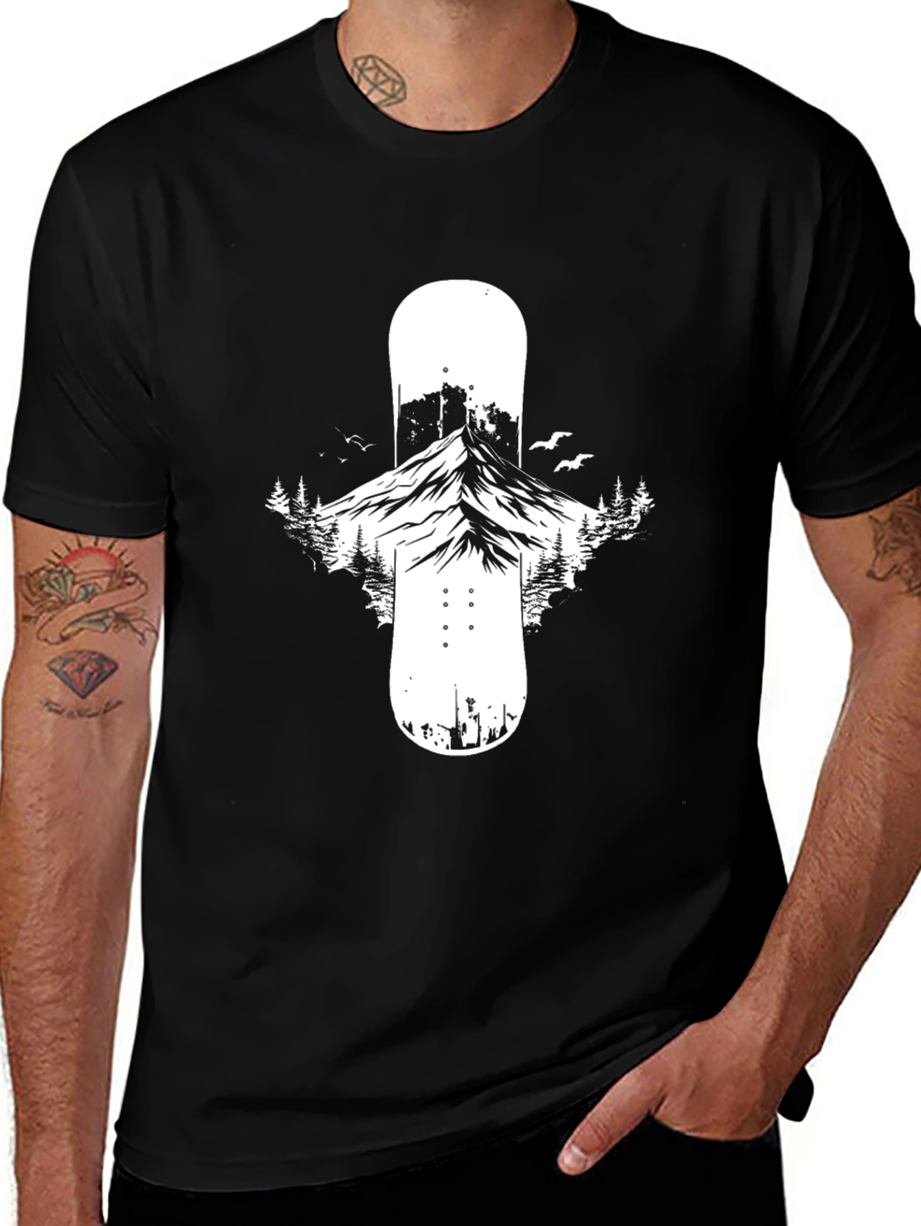 Mountain Snowboard Graphic Tee - Black Cotton Blend