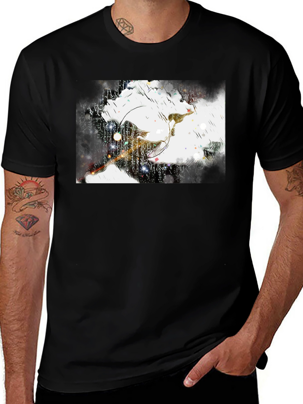 Abstract Graphic Print Black Tee