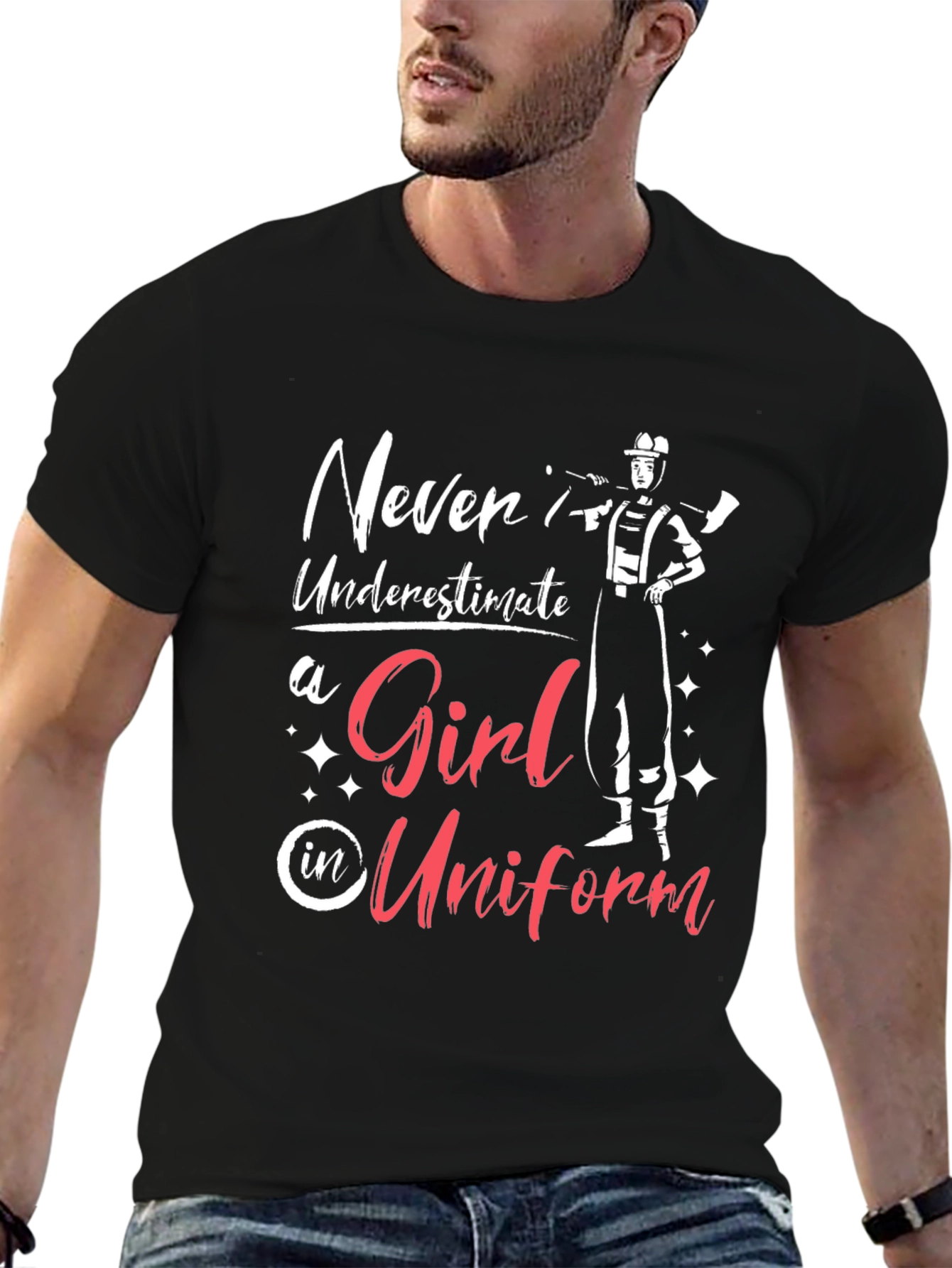 Girl in Uniform T-Shirt - Firefighter Design