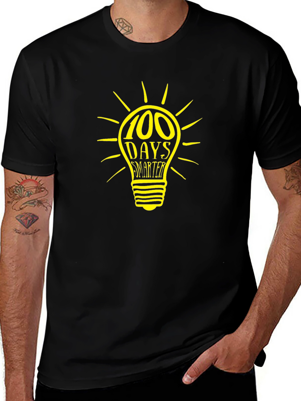 100 Days Smarter Light Bulb Graphic Tee - Black