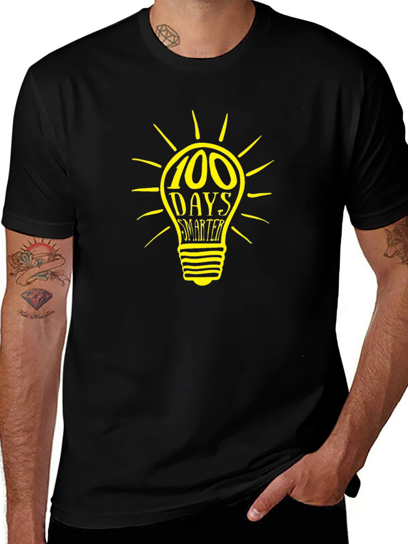 100 Days Smarter Light Bulb Graphic Tee - Black