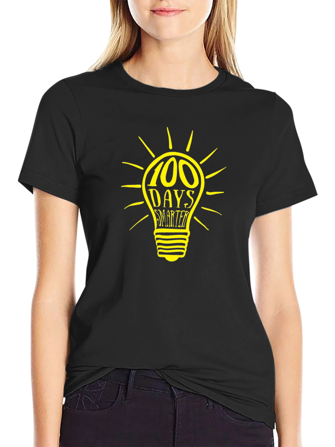 100 Days Smarter Light Bulb Graphic Tee - Black