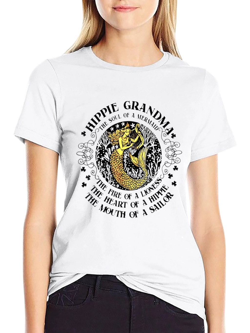 Hippie Grandma Mermaid Graphic T-Shirt