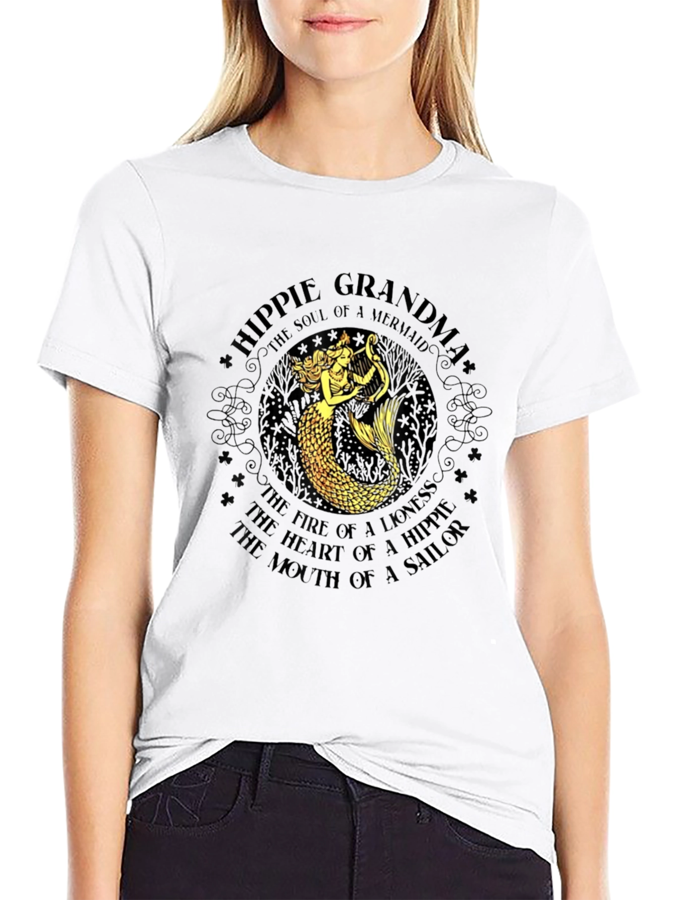 Hippie Grandma Mermaid Graphic T-Shirt