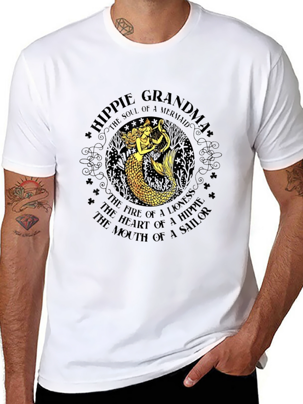 Hippie Grandma Mermaid Graphic T-Shirt