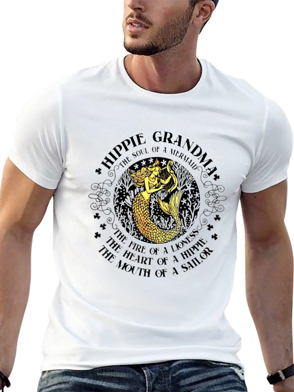 Hippie Grandma Mermaid Graphic T-Shirt