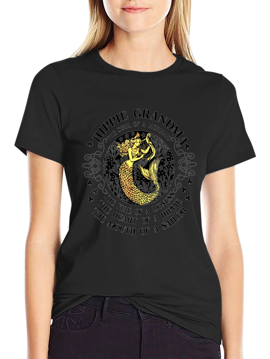 Hippie Grandma Mermaid Graphic T-Shirt