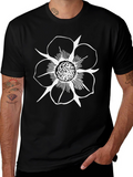 Black T-Shirt with White Flower Design
