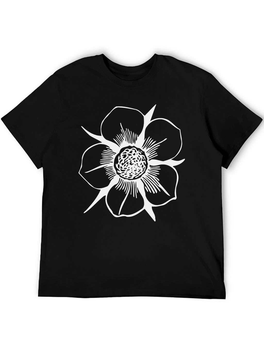 Black T-Shirt with White Flower Design