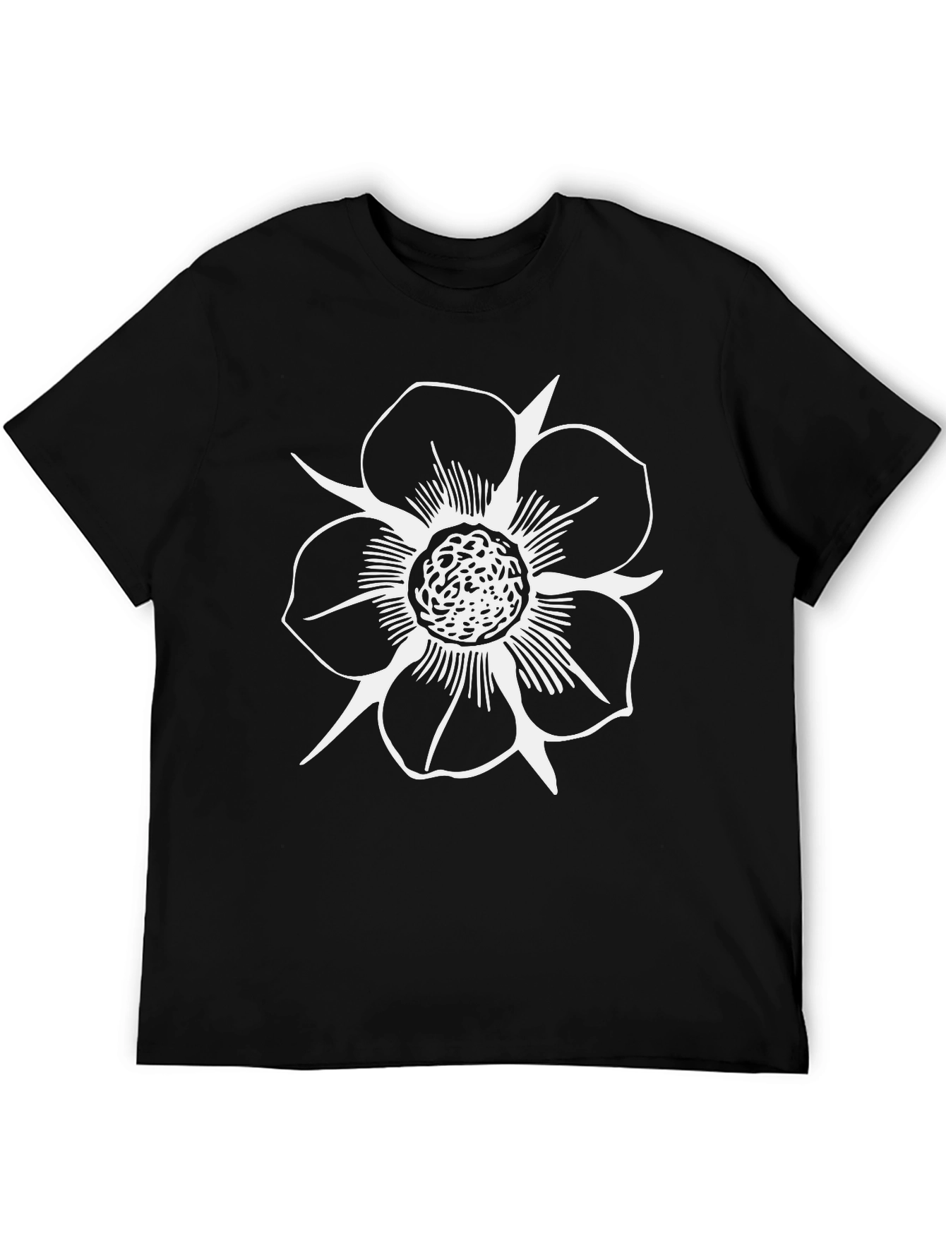 Black T-Shirt with White Flower Design