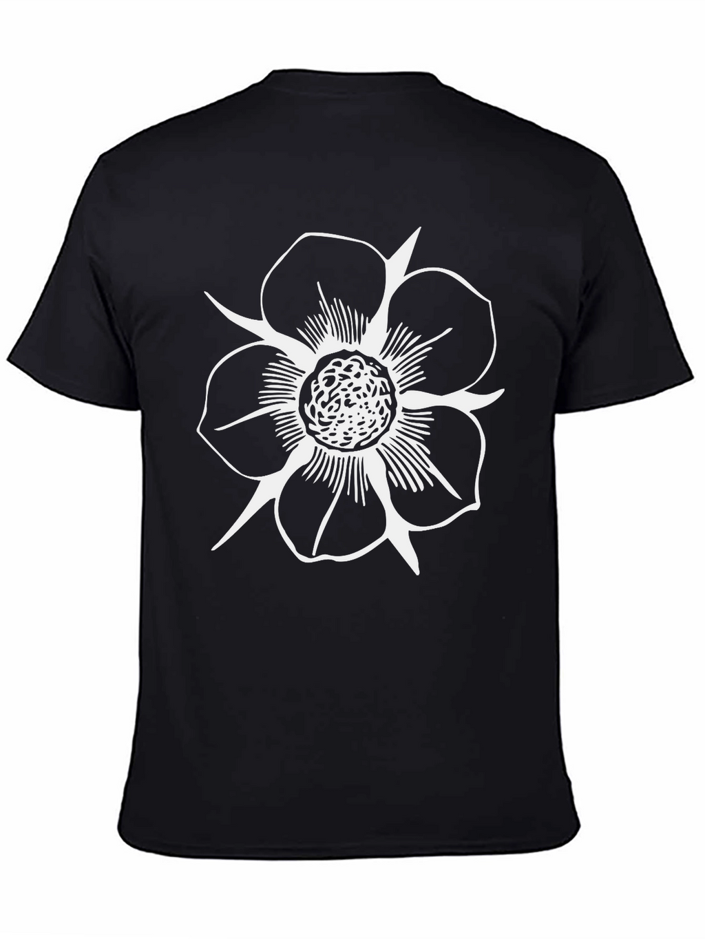 Black T-Shirt with White Flower Design