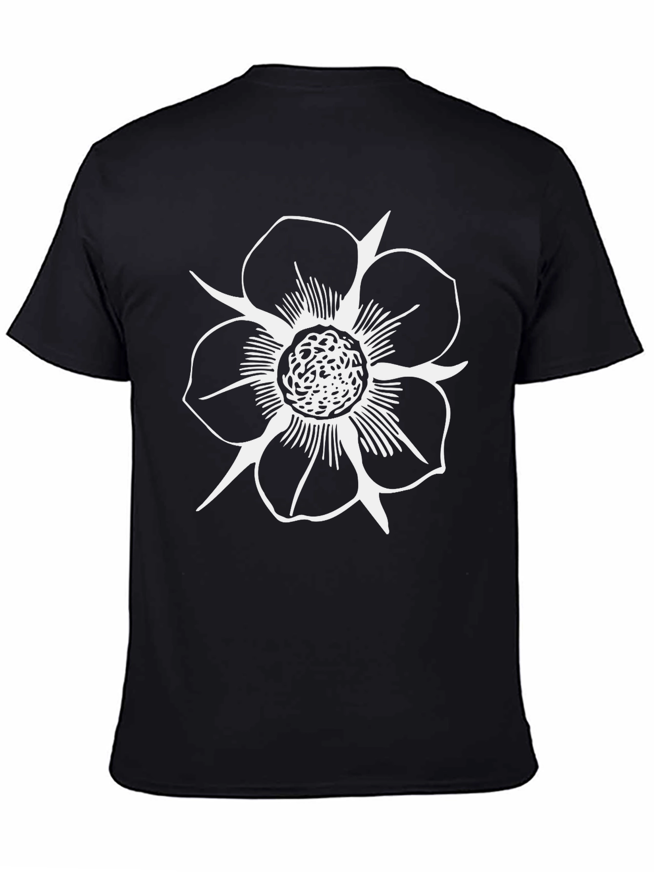 Black T-Shirt with White Flower Design