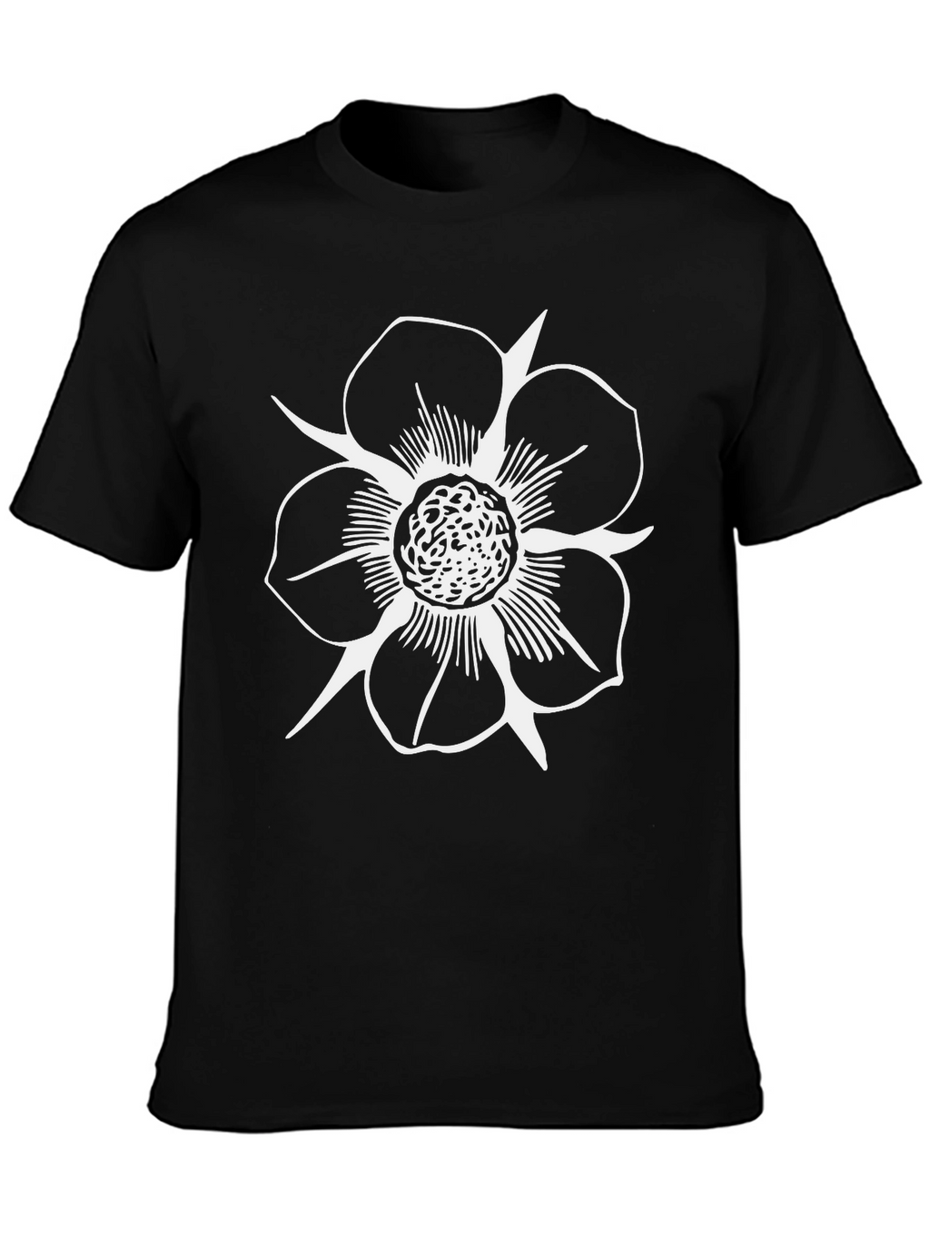 Black T-Shirt with White Flower Design