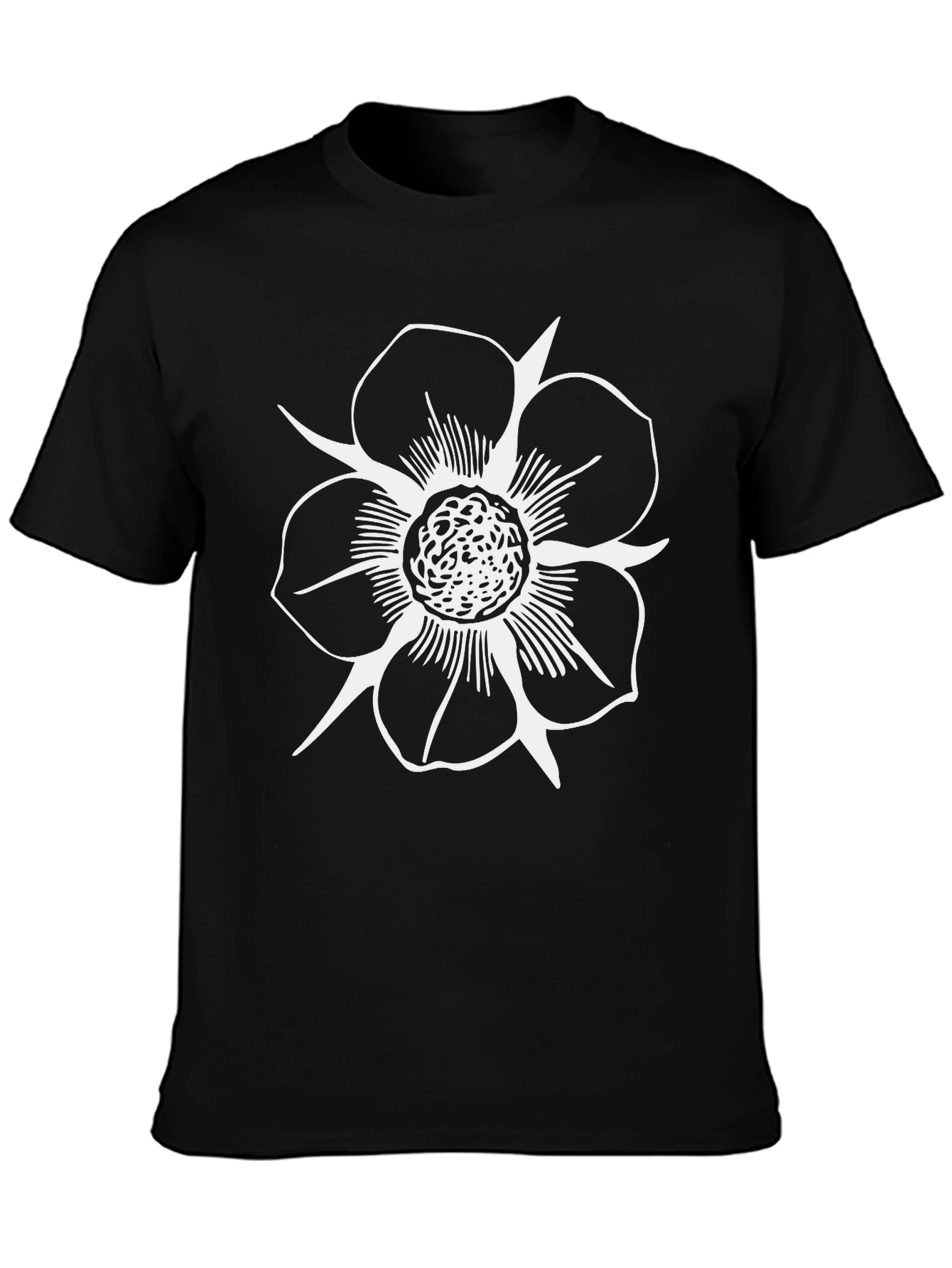 Black T-Shirt with White Flower Design