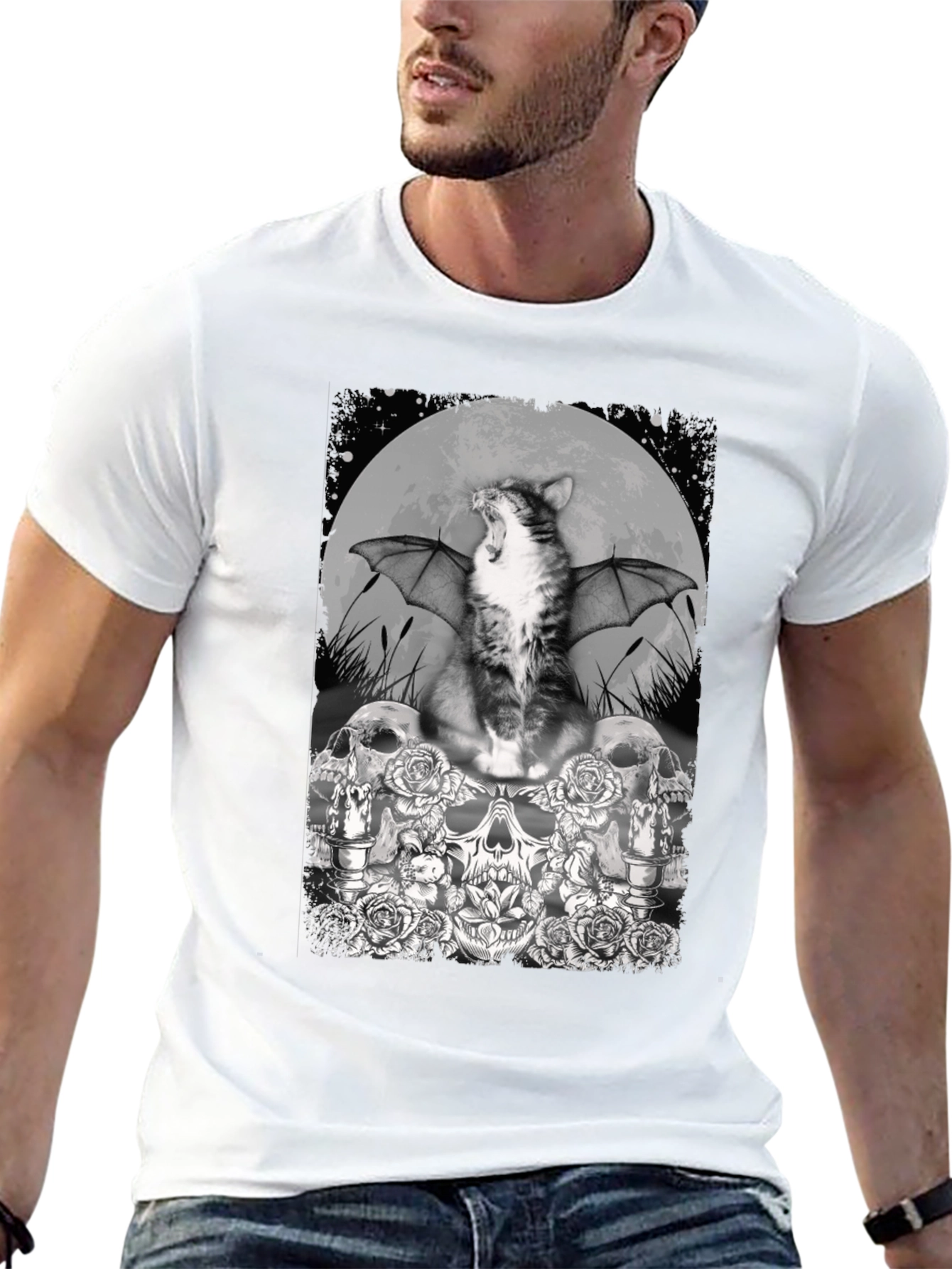 Cat Bat Skull T-Shirt - Gothic Graphic Tee