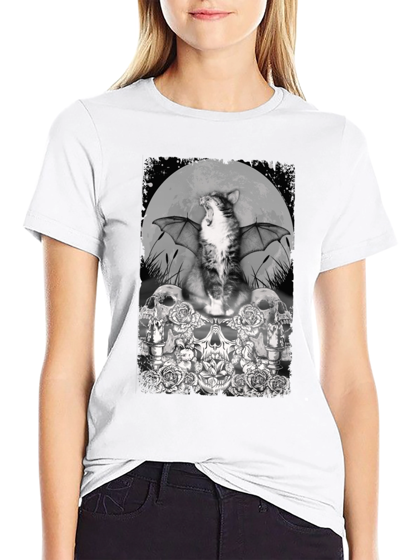 Cat Bat Skull T-Shirt - Gothic Graphic Tee