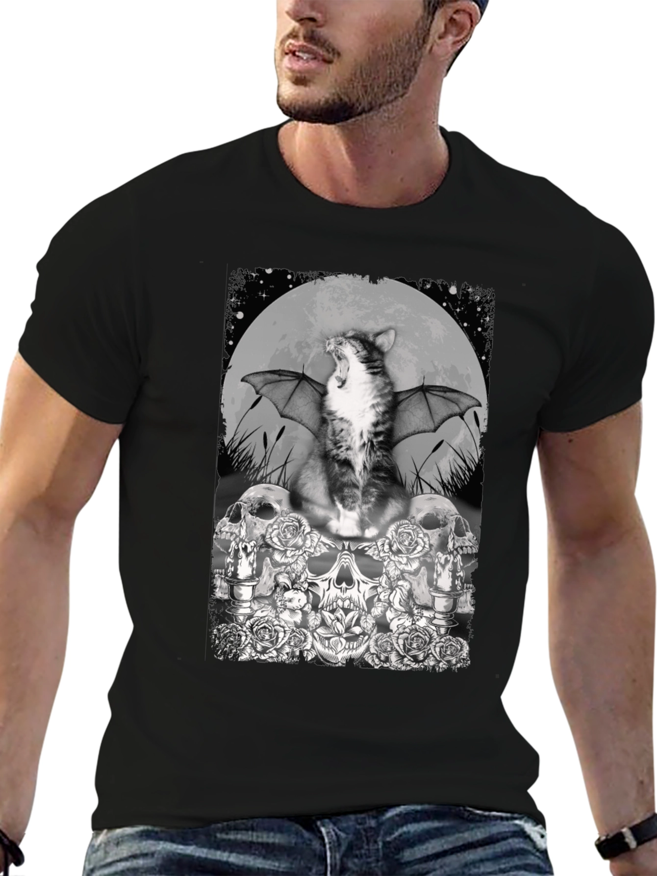 Cat Bat Skull T-Shirt - Gothic Graphic Tee
