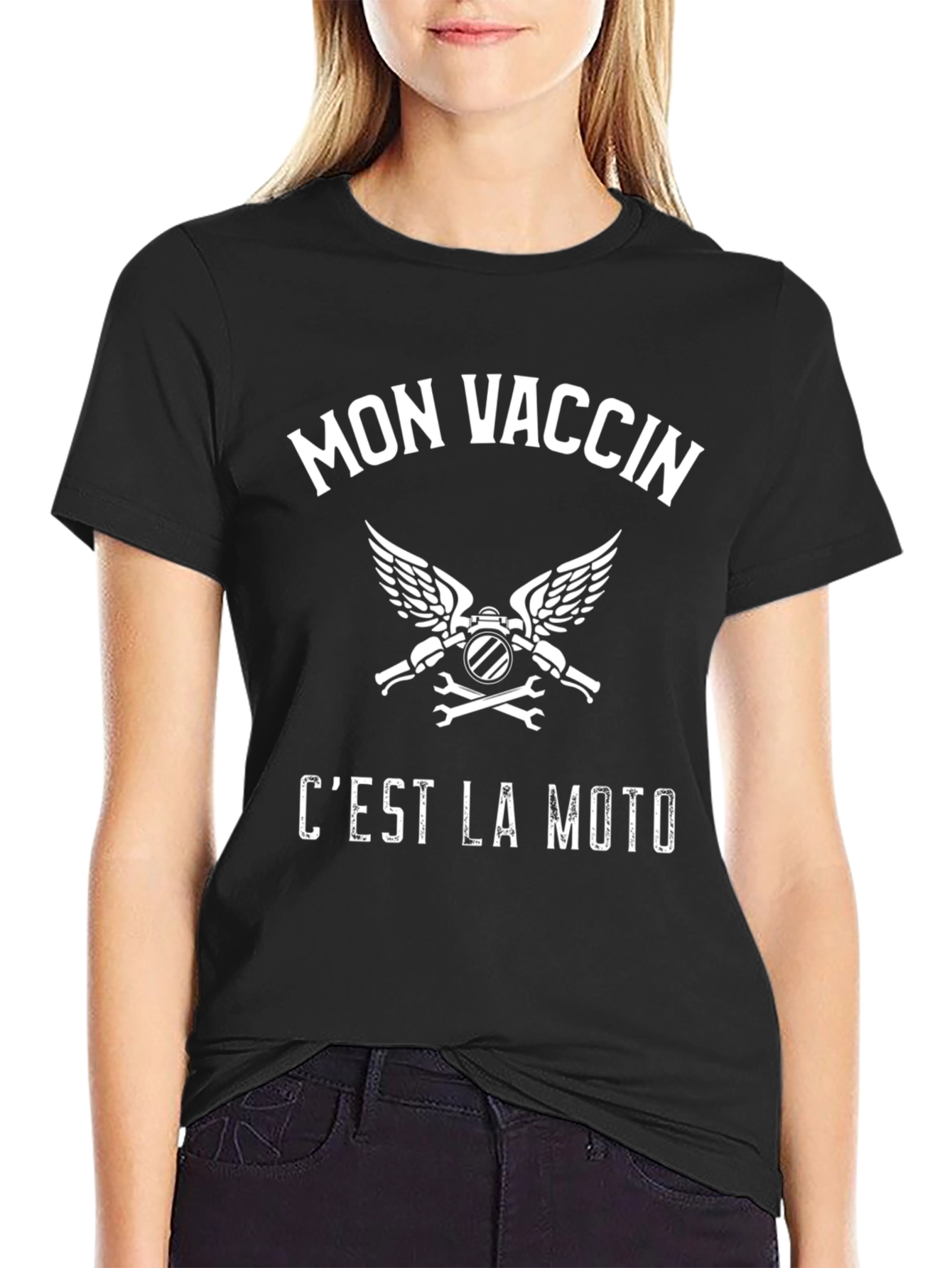 Mon Vaccin Cest La Moto T-Shirt - Black Cotton Graphic Tee