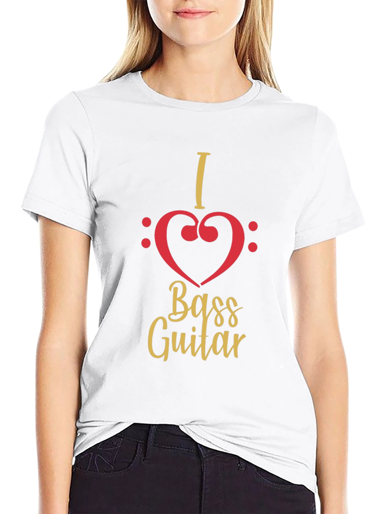 I Heart Bass Guitar Black T-Shirt