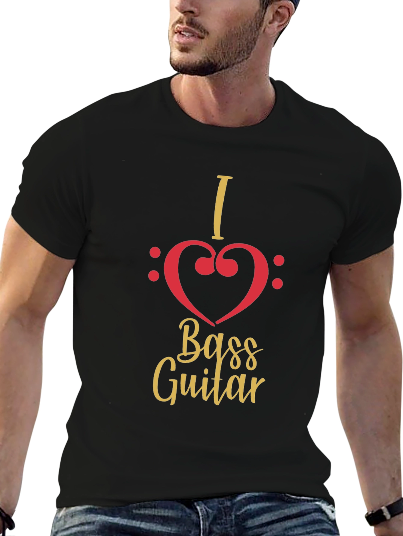 I Heart Bass Guitar Black T-Shirt