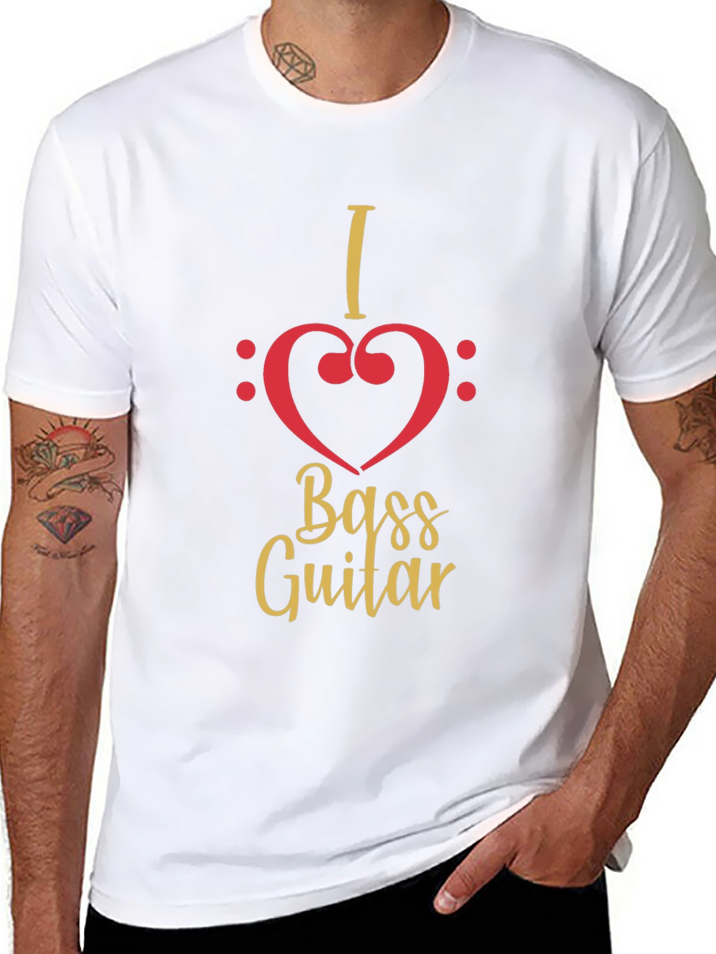 I Heart Bass Guitar Black T-Shirt