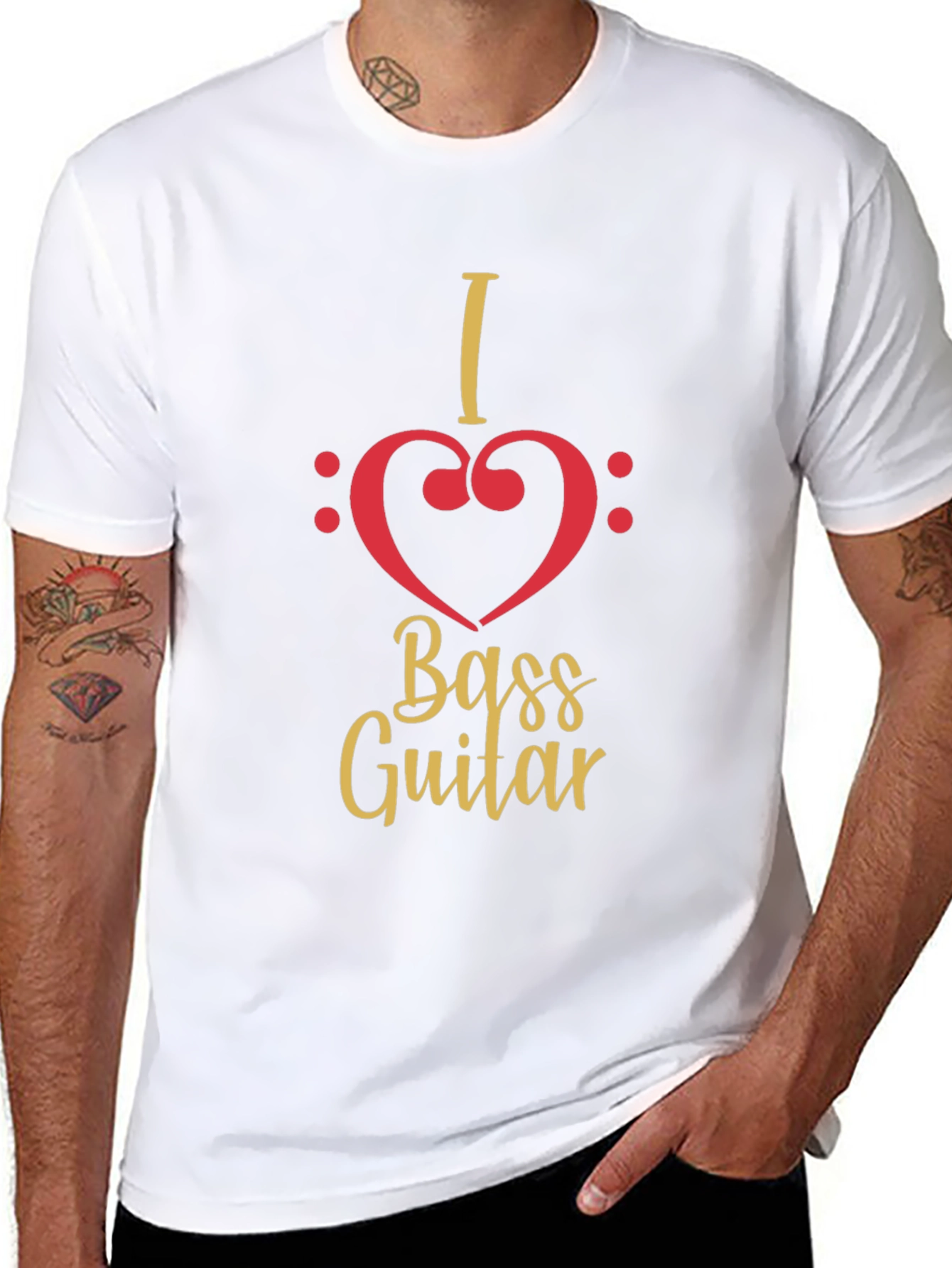 I Heart Bass Guitar Black T-Shirt