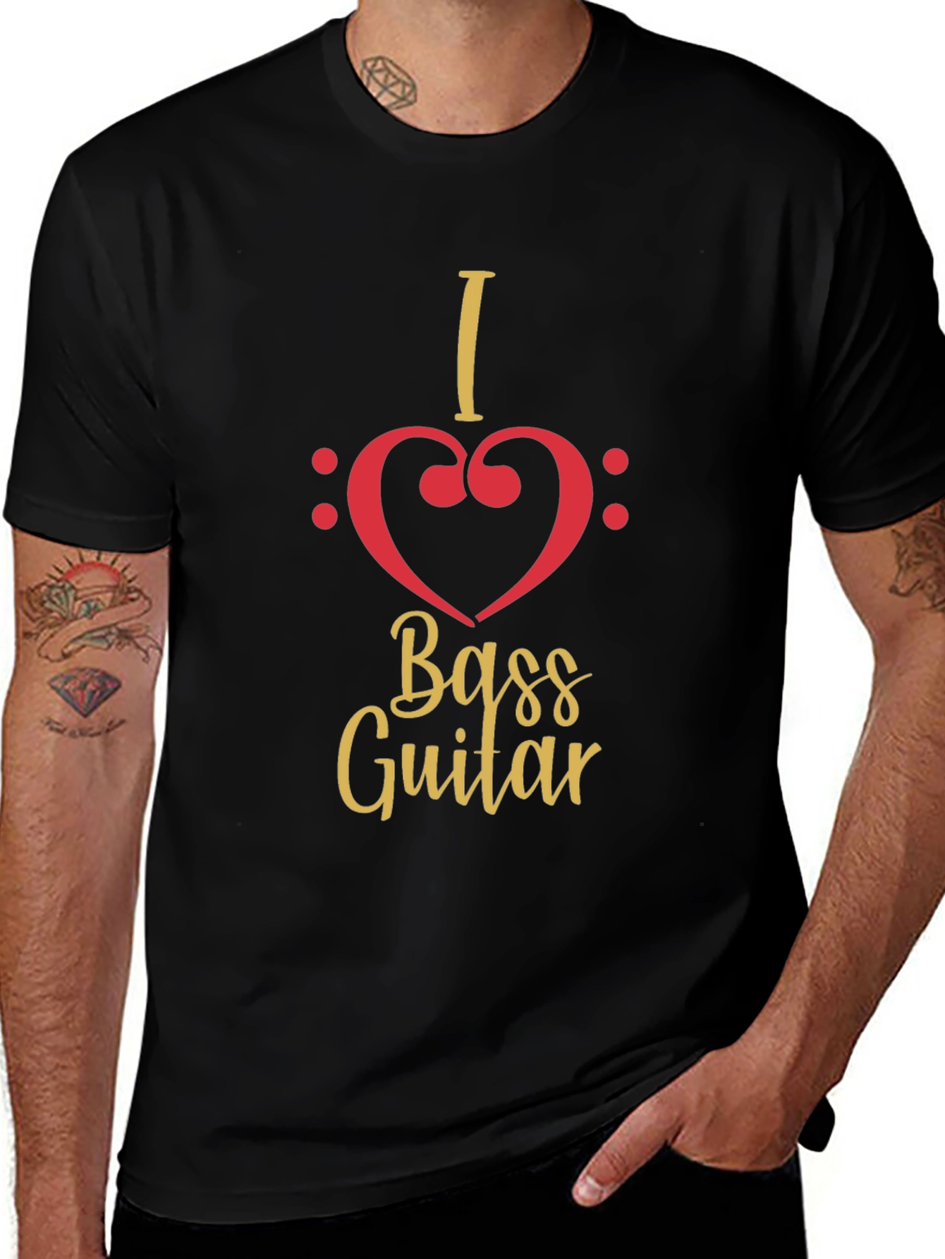 I Heart Bass Guitar Black T-Shirt