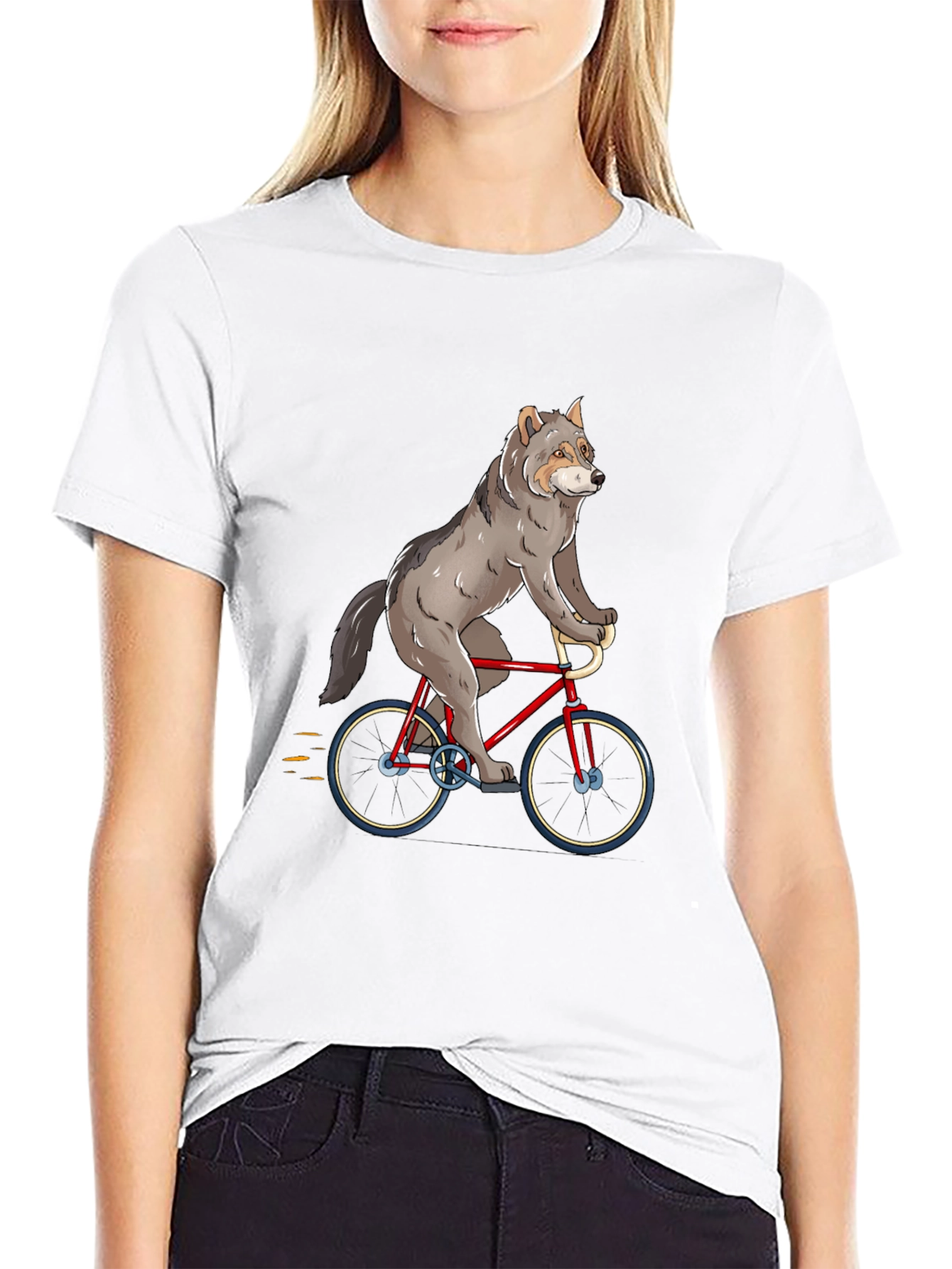Wolf Riding Bike Graphic T-Shirt