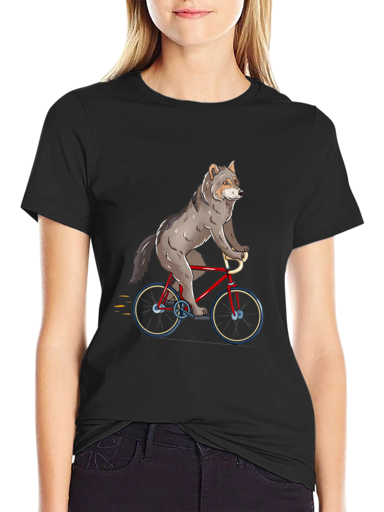 Wolf Riding Bike Graphic T-Shirt