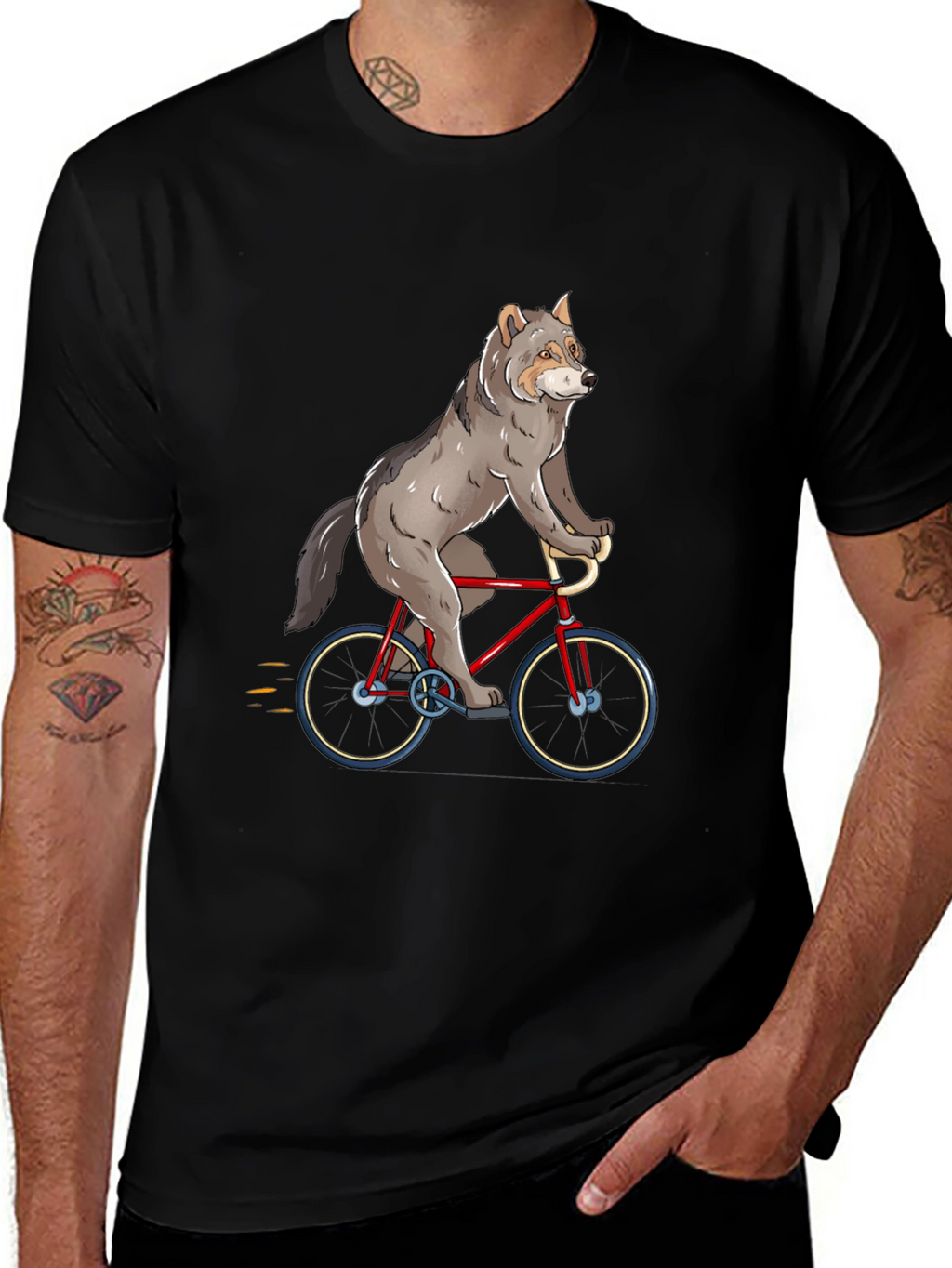Wolf Riding Bike Graphic T-Shirt