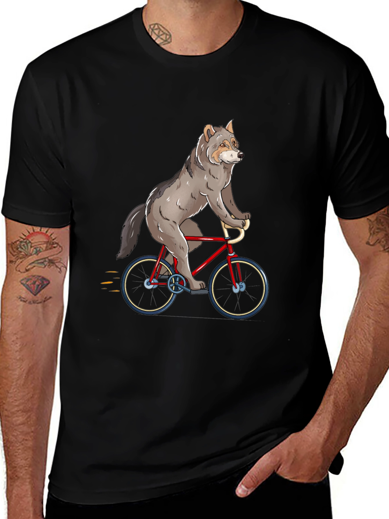 Wolf Riding Bike Graphic T-Shirt