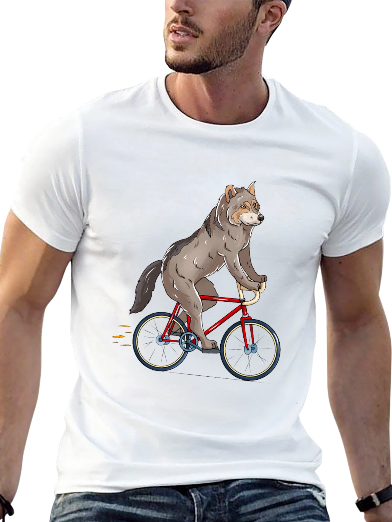 Wolf Riding Bike Graphic T-Shirt