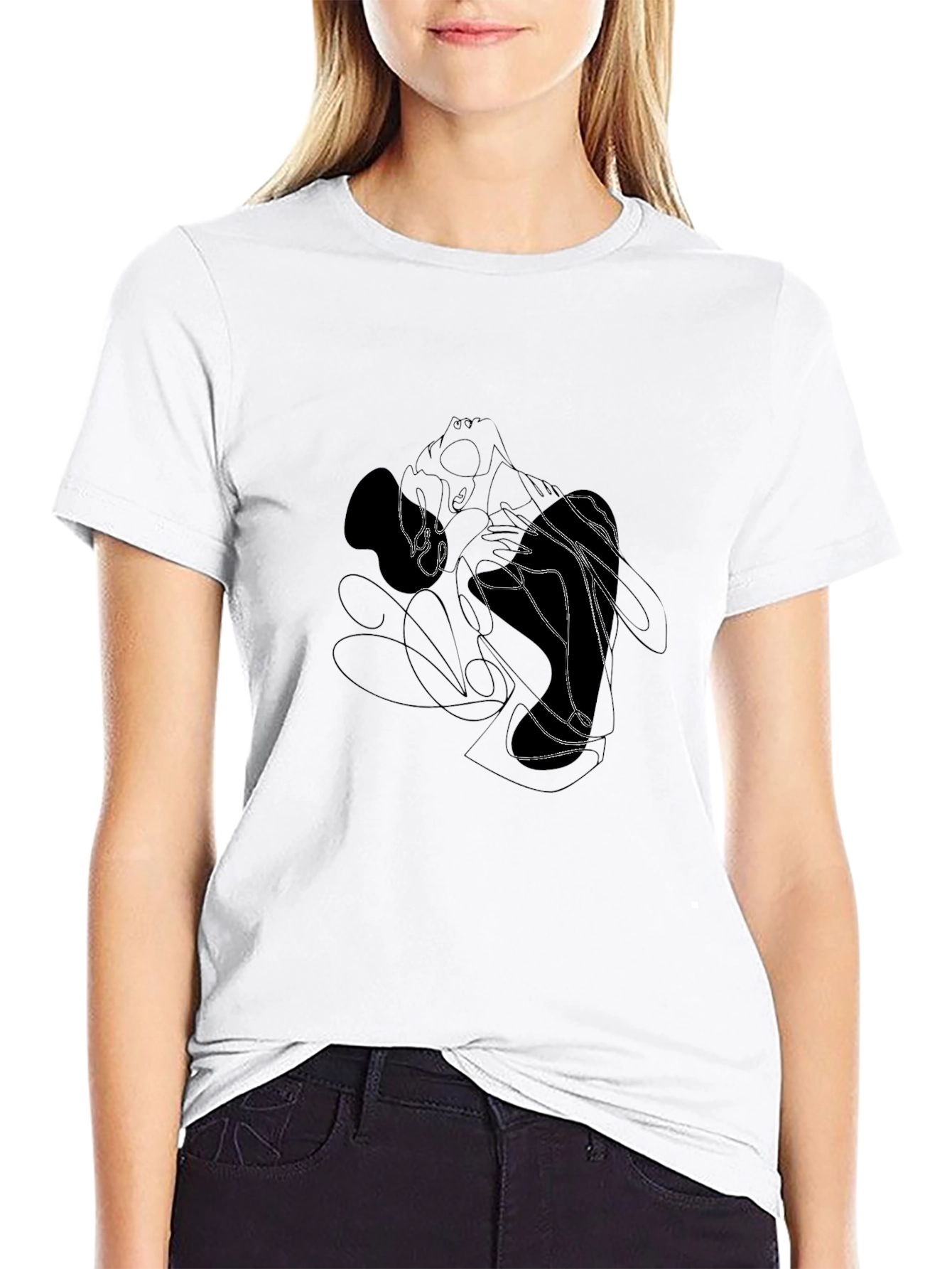 Abstract Line Art Graphic Black T-Shirt