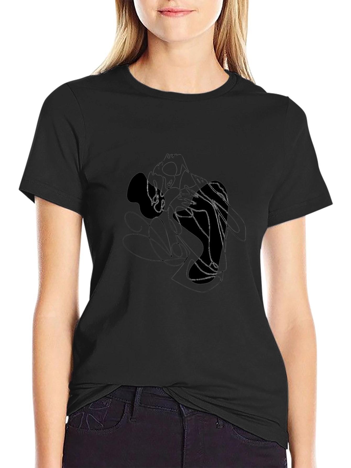 Abstract Line Art Graphic Black T-Shirt