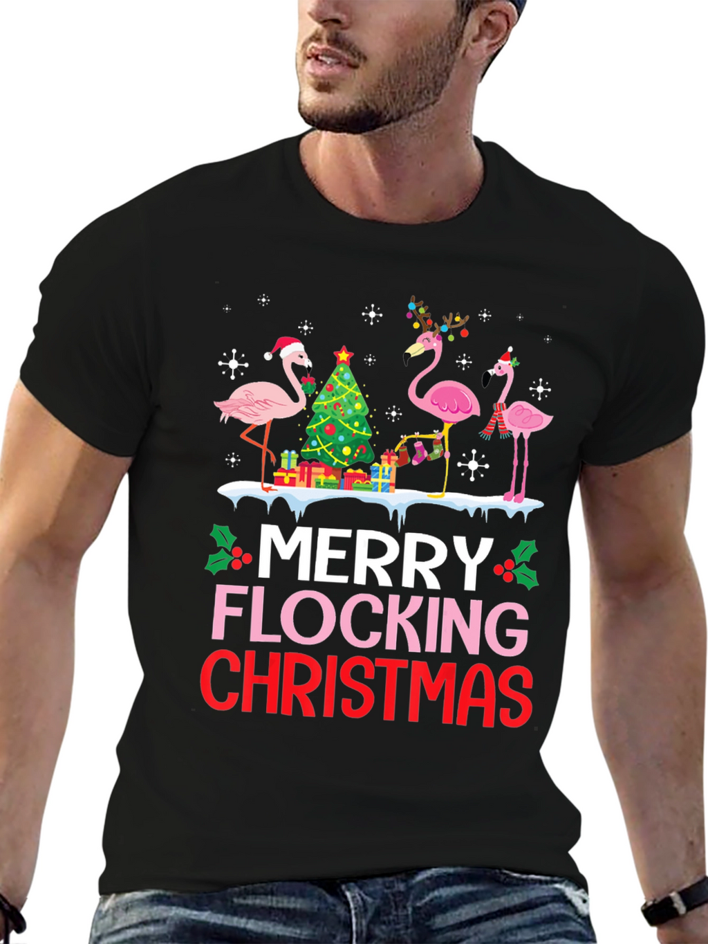 Merry Flocking Christmas Flamingo T-Shirt