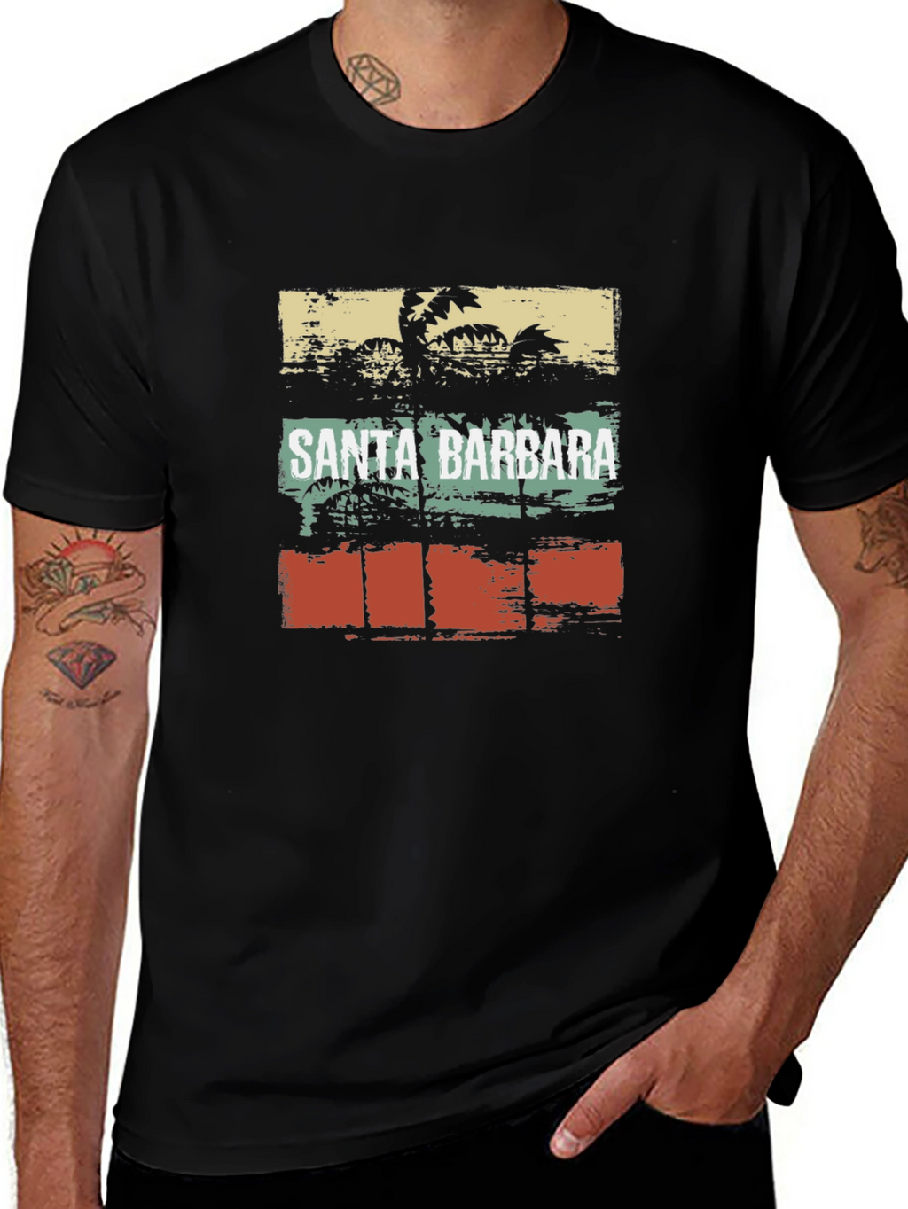 Santa Barbara Palm Tree Black T-Shirt