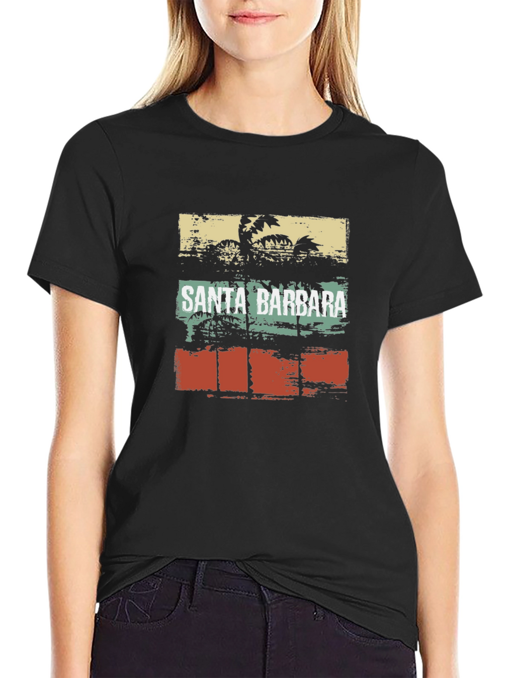 Santa Barbara Palm Tree Black T-Shirt