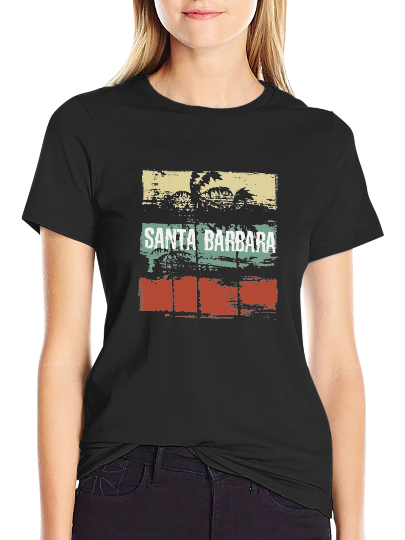 Santa Barbara Palm Tree Black T-Shirt