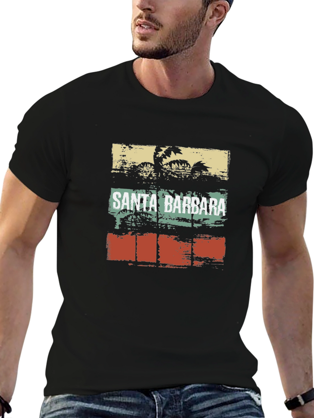Santa Barbara Palm Tree Black T-Shirt