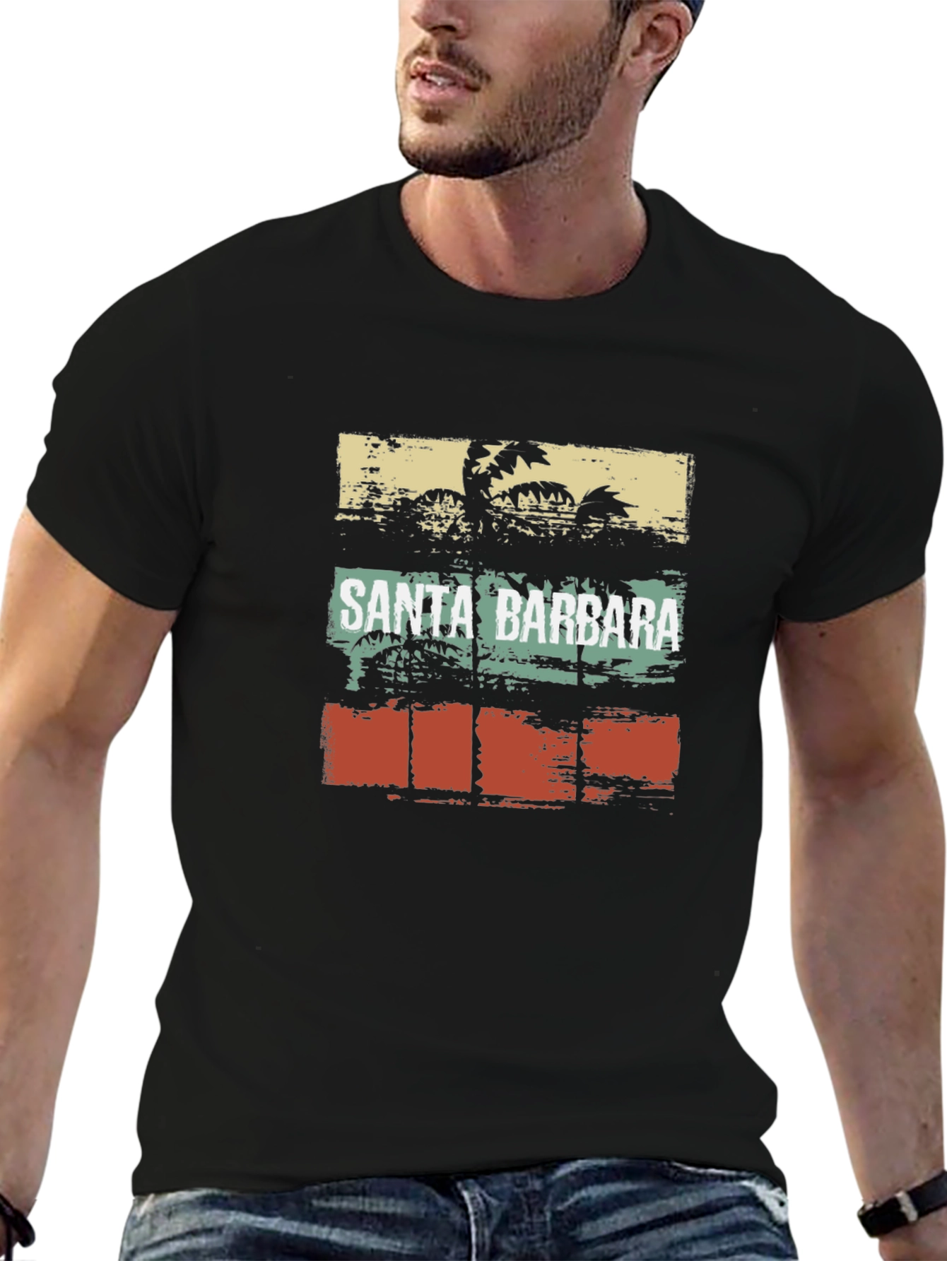 Santa Barbara Palm Tree Black T-Shirt