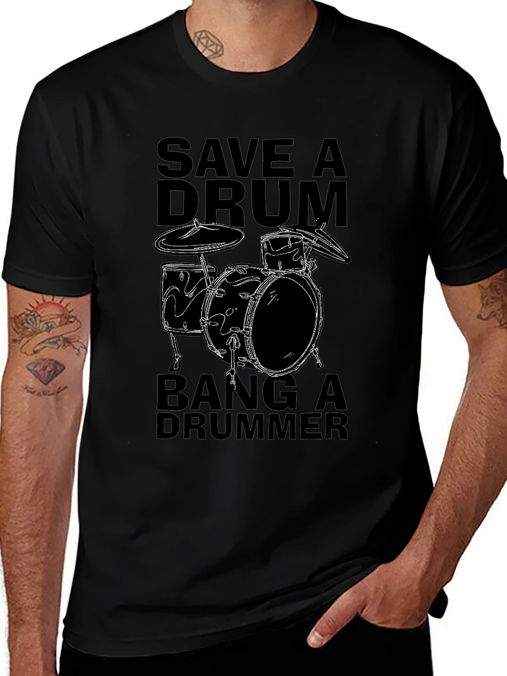 Save a Drum Bang a Drummer Black T-Shirt