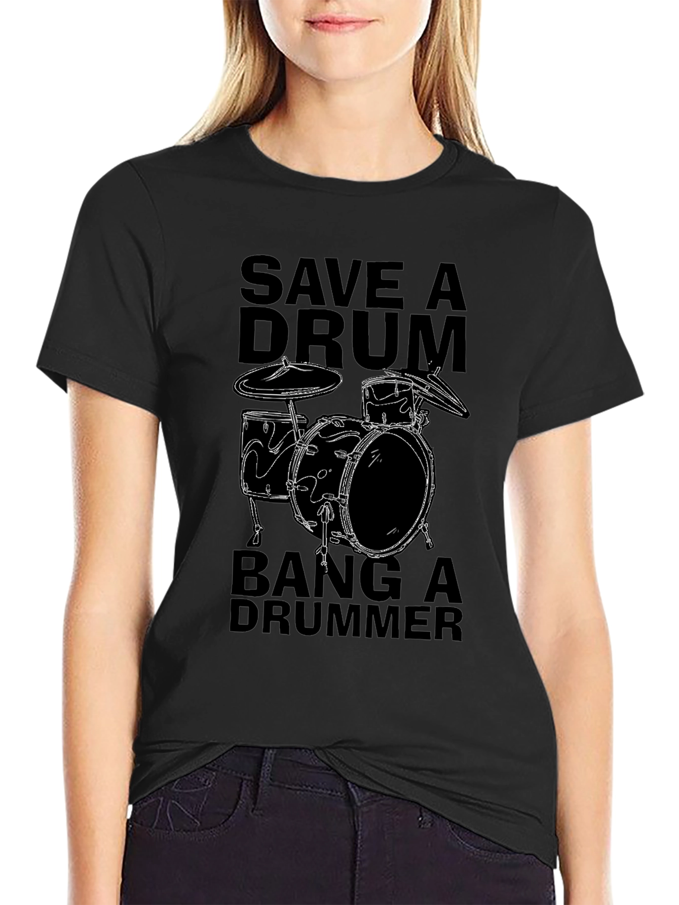 Save a Drum Bang a Drummer Black T-Shirt