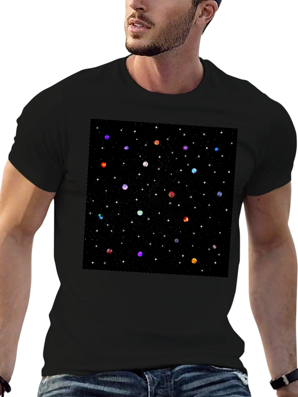 Galaxy Planet Print Crew Neck T-Shirt
