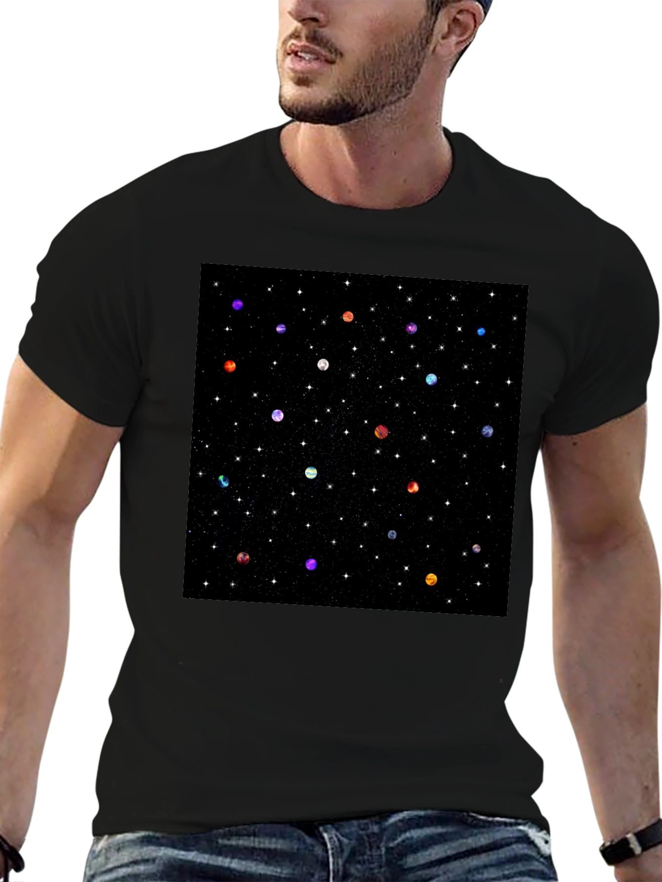 Galaxy Planet Print Crew Neck T-Shirt
