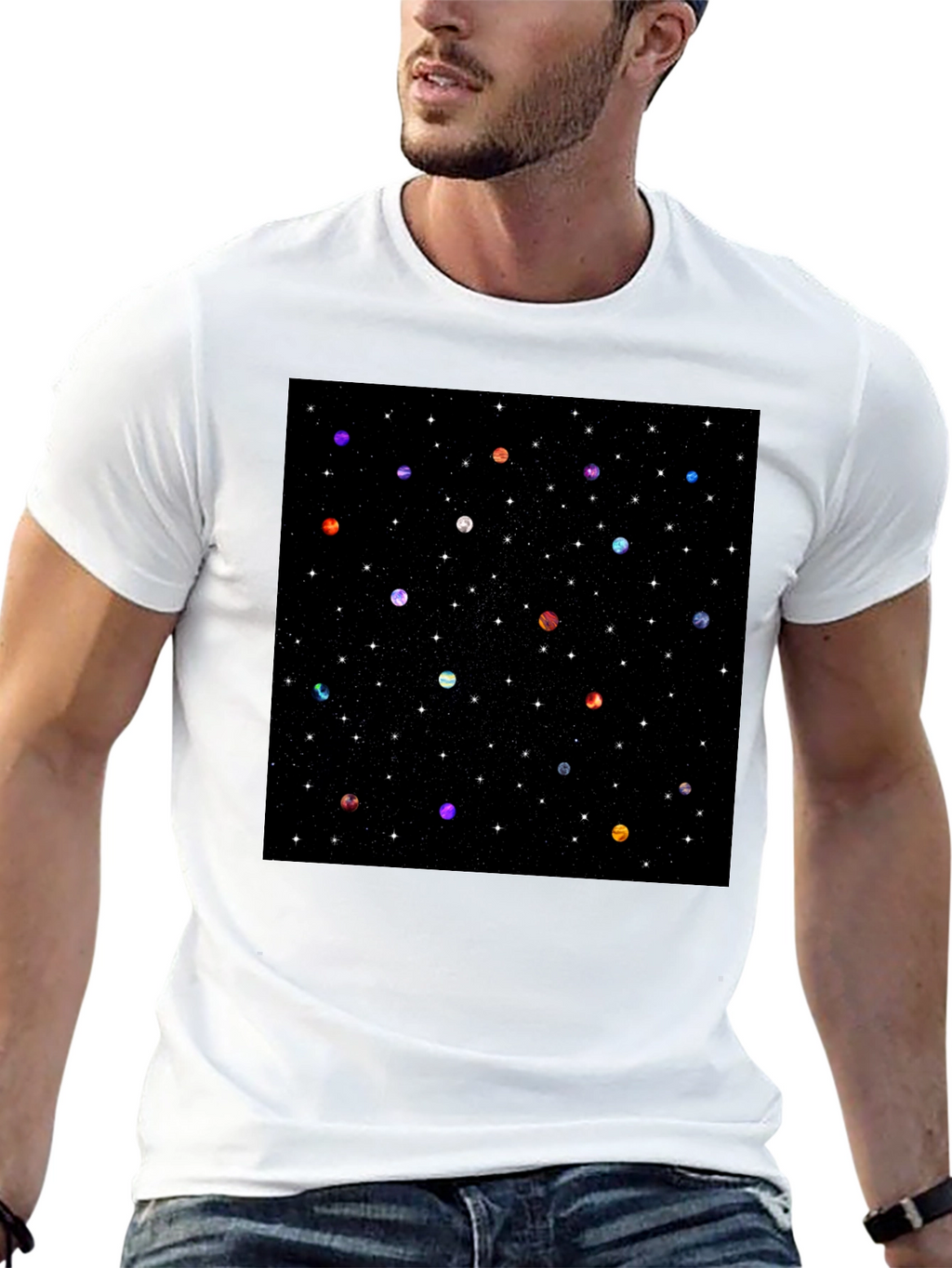 Galaxy Planet Print Crew Neck T-Shirt