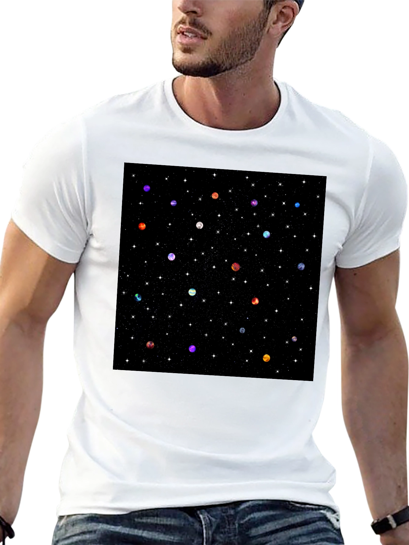 Galaxy Planet Print Crew Neck T-Shirt