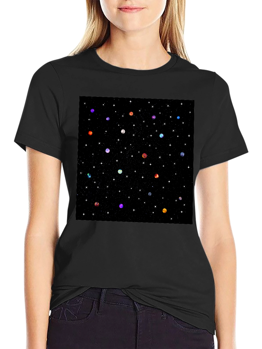 Galaxy Planet Print Crew Neck T-Shirt