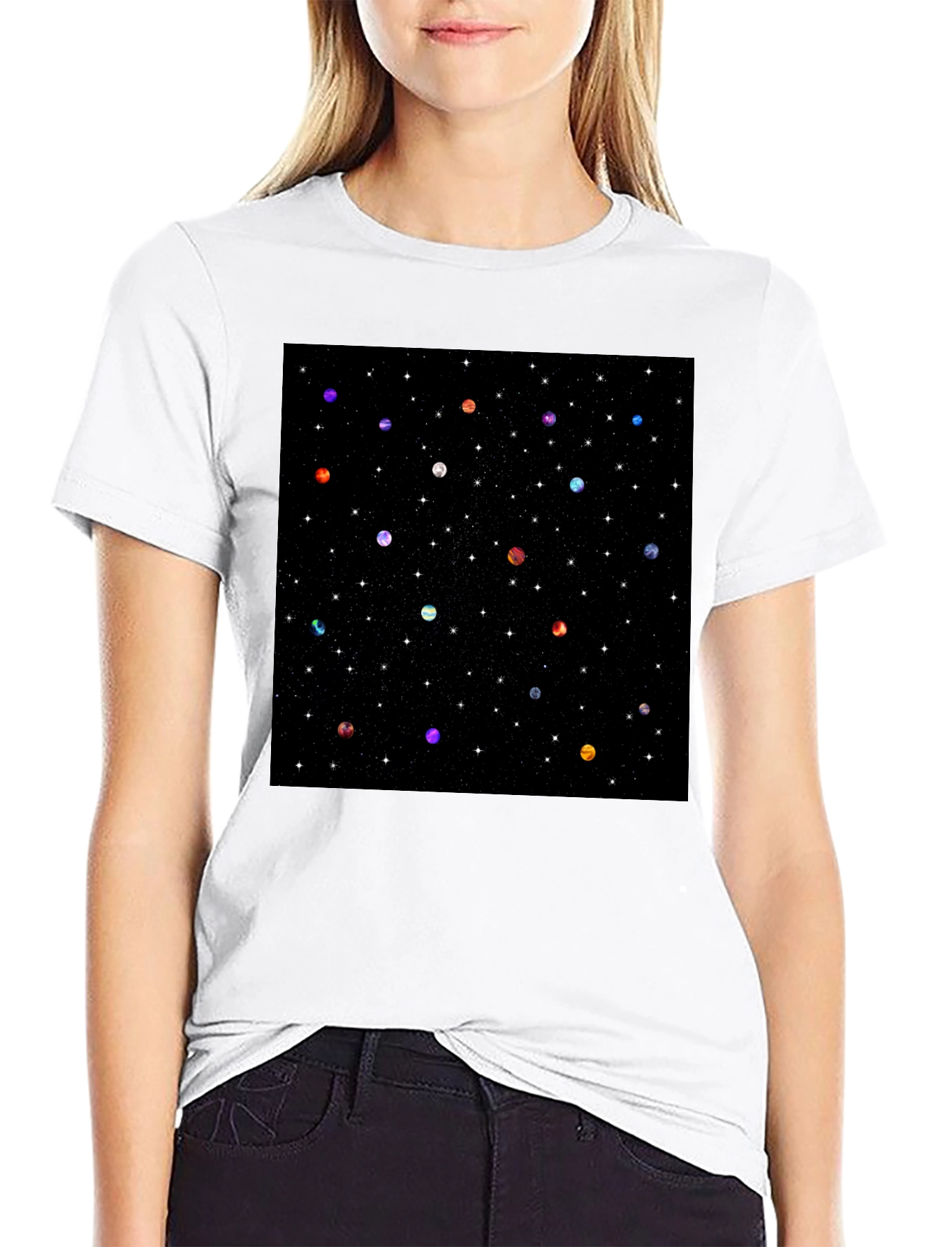Galaxy Planet Print Crew Neck T-Shirt