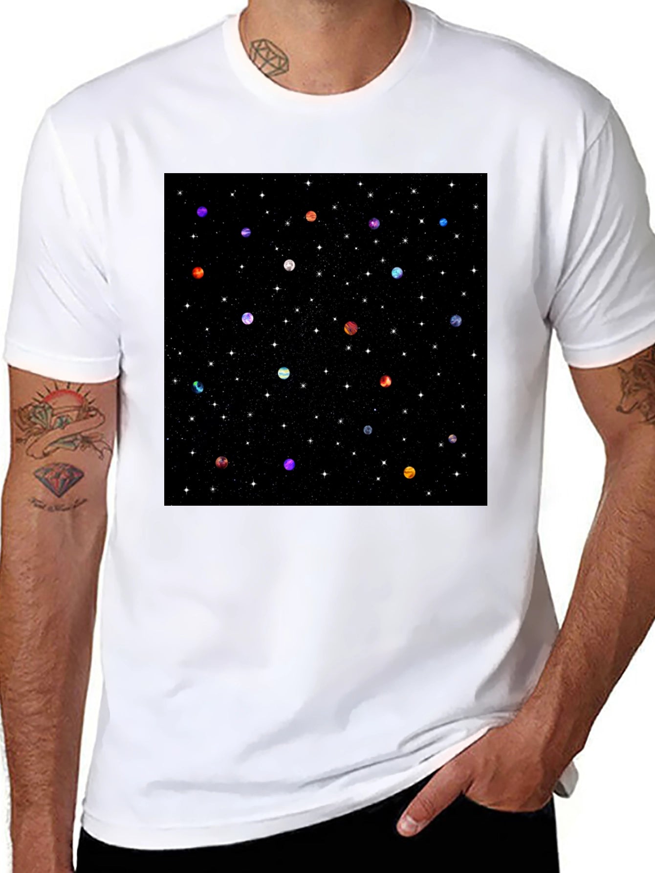 Galaxy Planet Print Crew Neck T-Shirt