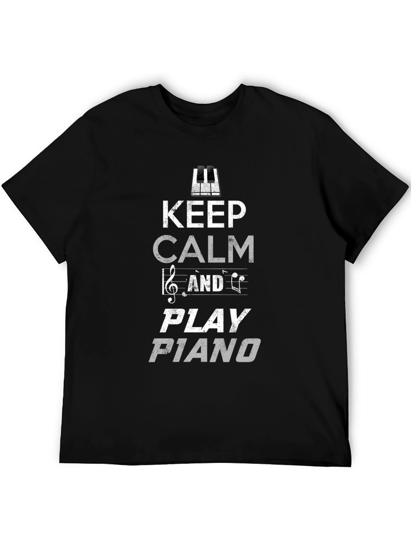 Keep Calm and Play Piano Black Graphic Tee